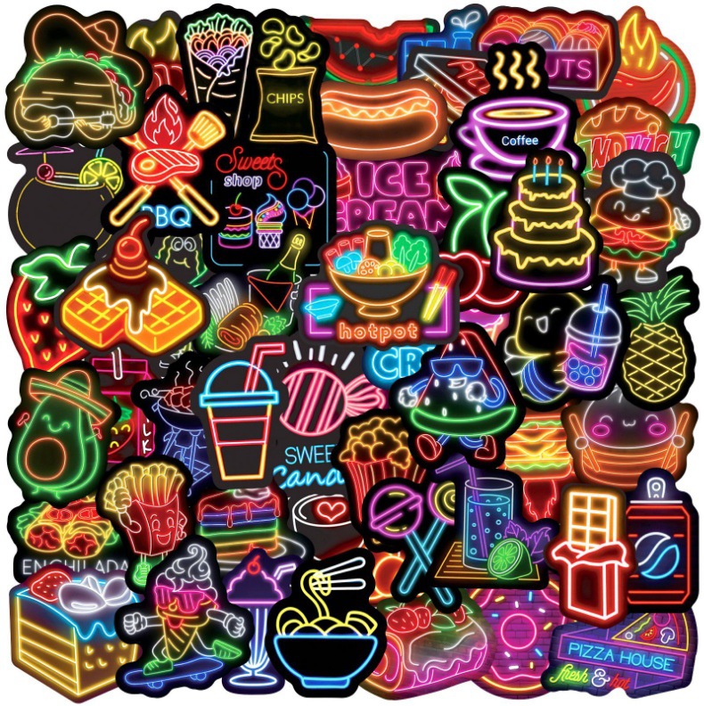 Kids Toys Laptop - 50Pcs Funny Cute Neon Food Cartoon