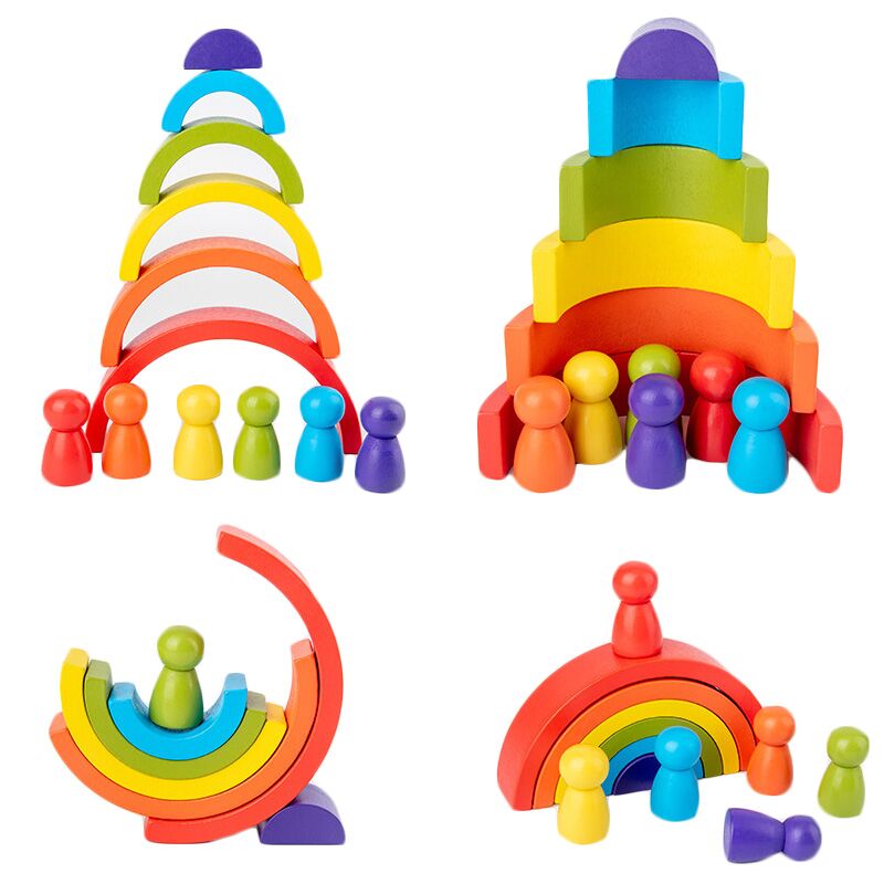 DIY children's wooden rainbow  - огляд і ціна Wooden Blocks Stacking