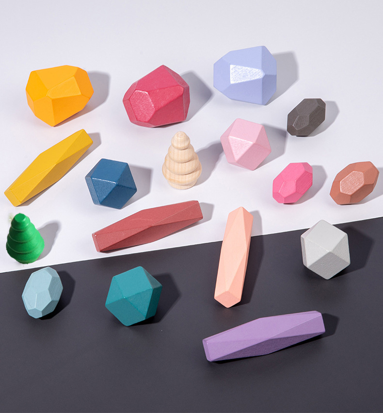 18 Pcs Wooden Stacking Rocks B - огляд і ціна Wooden Blocks Stacking